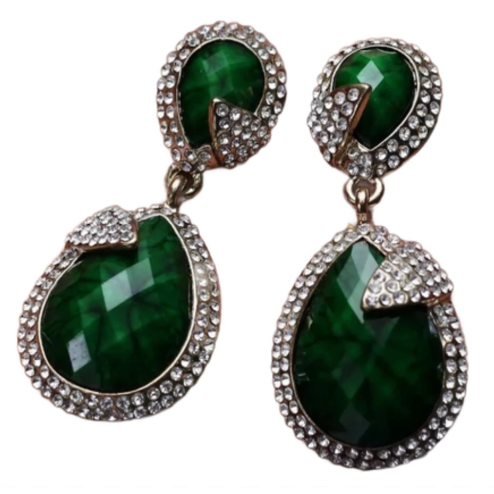 Amrita Singh Emerald Green Teardrop Earrings - Austrian Crystal
